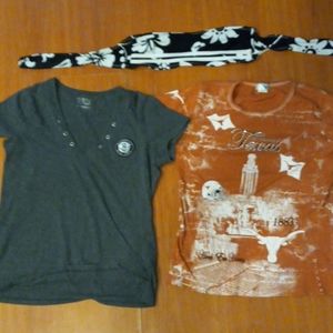 Two sport tees with a bathing suit top